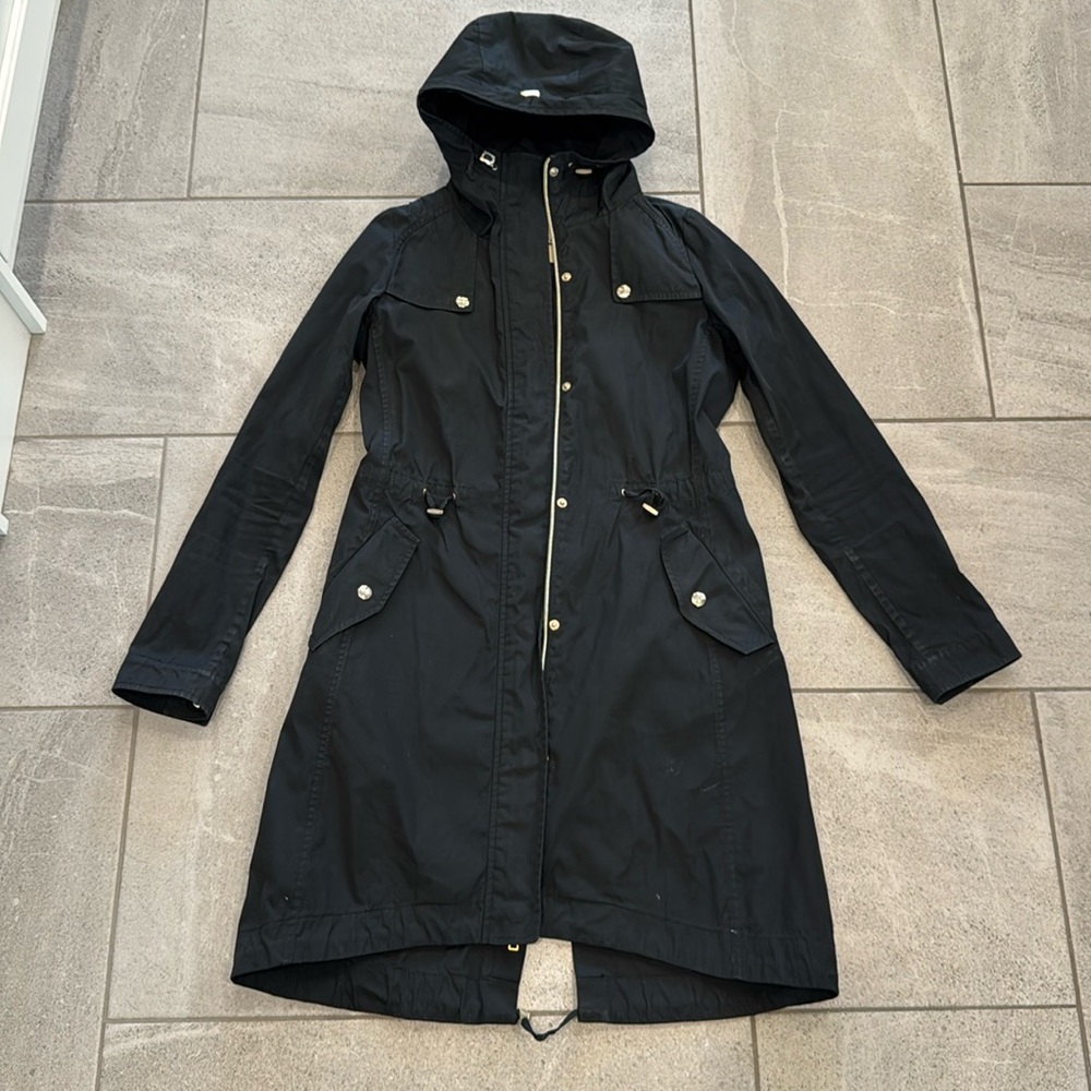 Herno Black Utility Jacket with Hood and Weather-Resistant Fabric, Sz 4